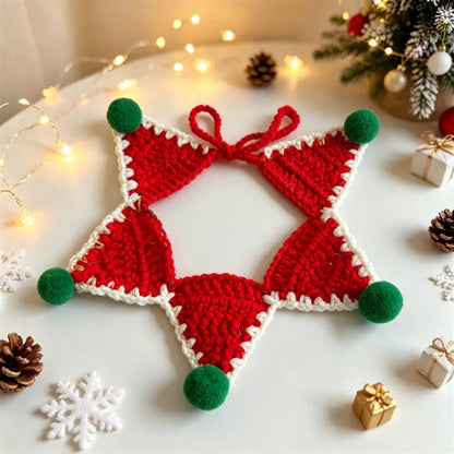Cat and Dog Triangular Christmas Bib, Neck Scarf, Hat Set, Pet Holiday Bell Christmas Scarf