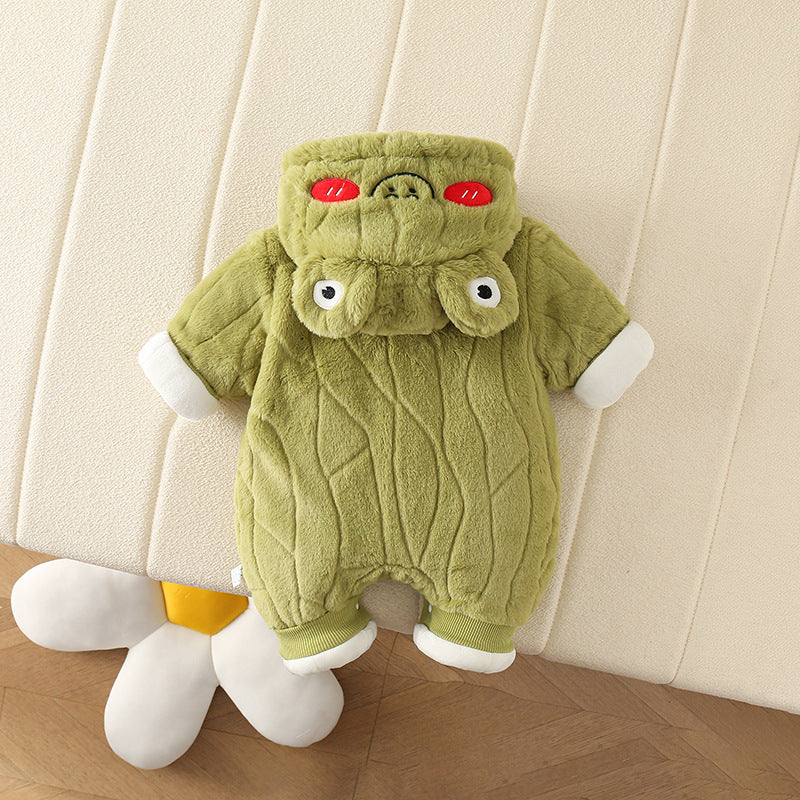 Cute Baby Rabbit Fleece Jumpsuit – Soft Hooded One-Piece Outfit for Newborns & Toddlers