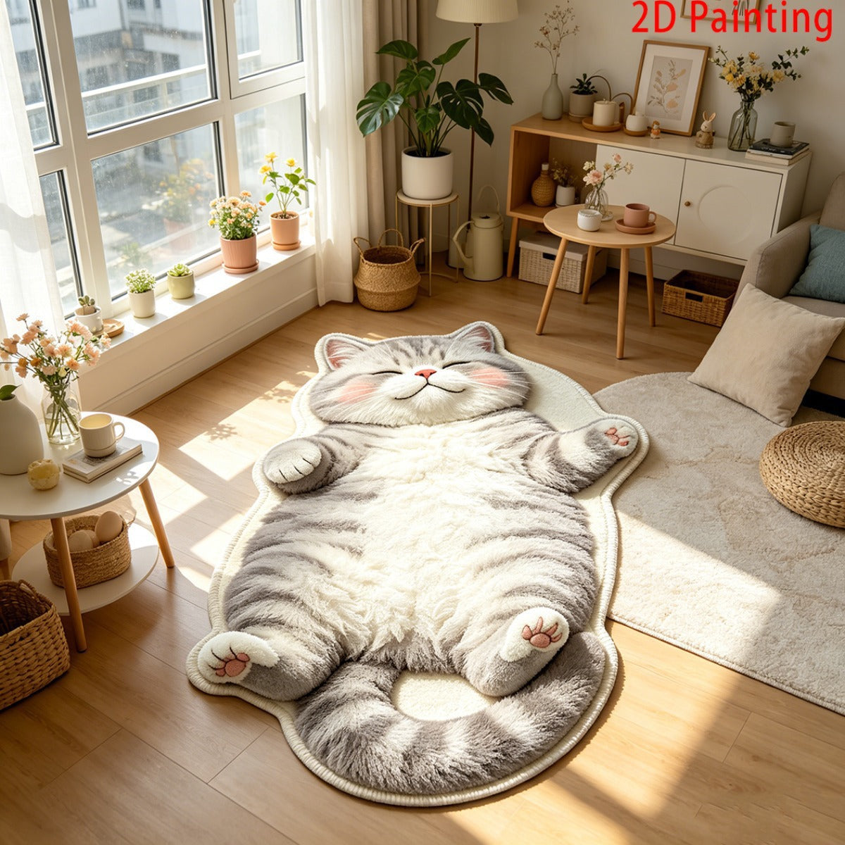 3D Sleeping Cat Doormat, Cute Kitten Door Mat, Funny Animal Floor Rug for Bedroom Bathroom & Entryway