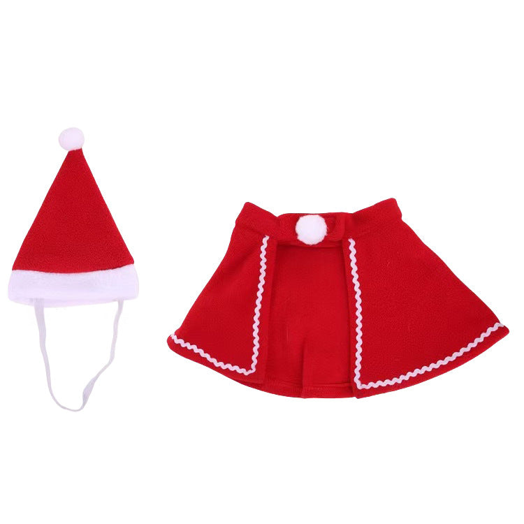New Year Festive Cape Christmas Style Cat Cloak Hat Set Small Dog Autumn Winter Warm Shawl