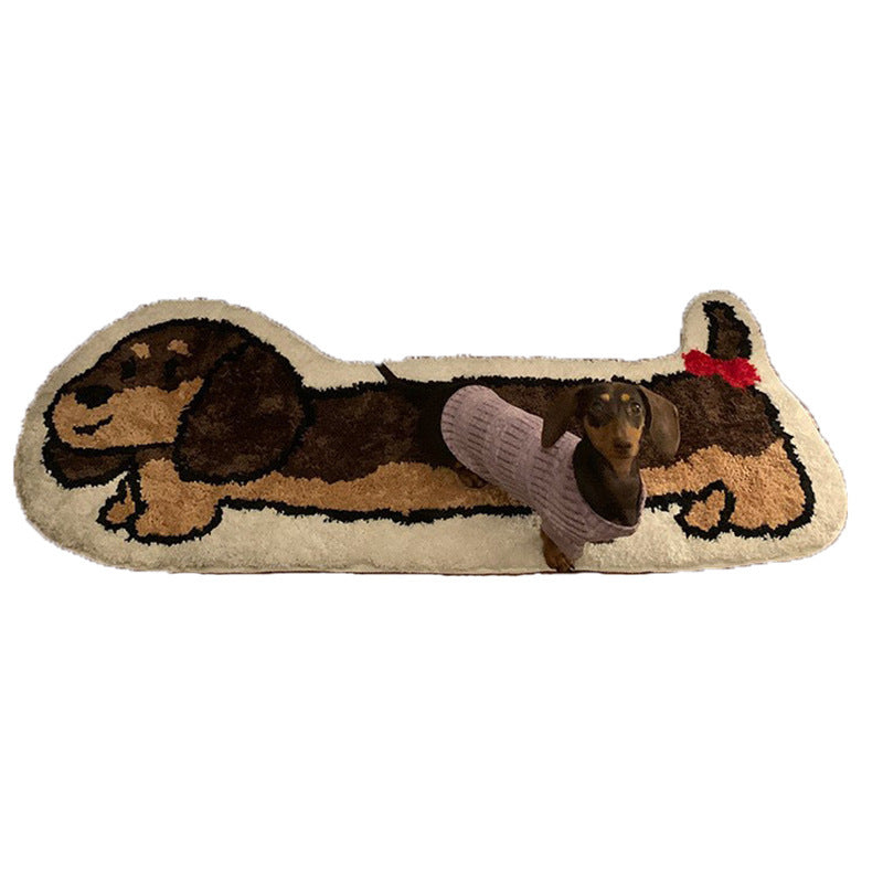 Dachshund Long Cartoon Thick Flocking Carpet Bedroom Bedside Blanket Non-Slip Tufted Floor Mat