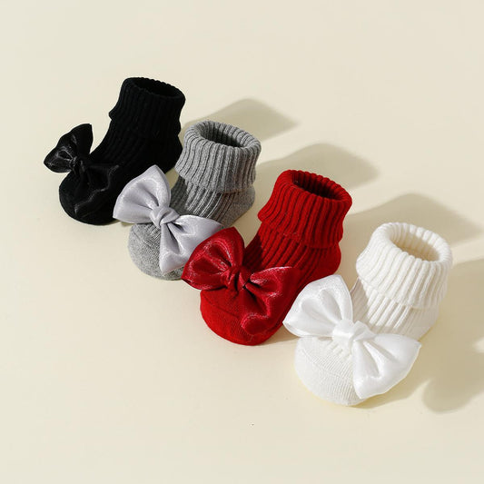 Spring and Autumn Bow-Tie Style Baby Floor Socks, Children's Walking Socks for Boys and Girls