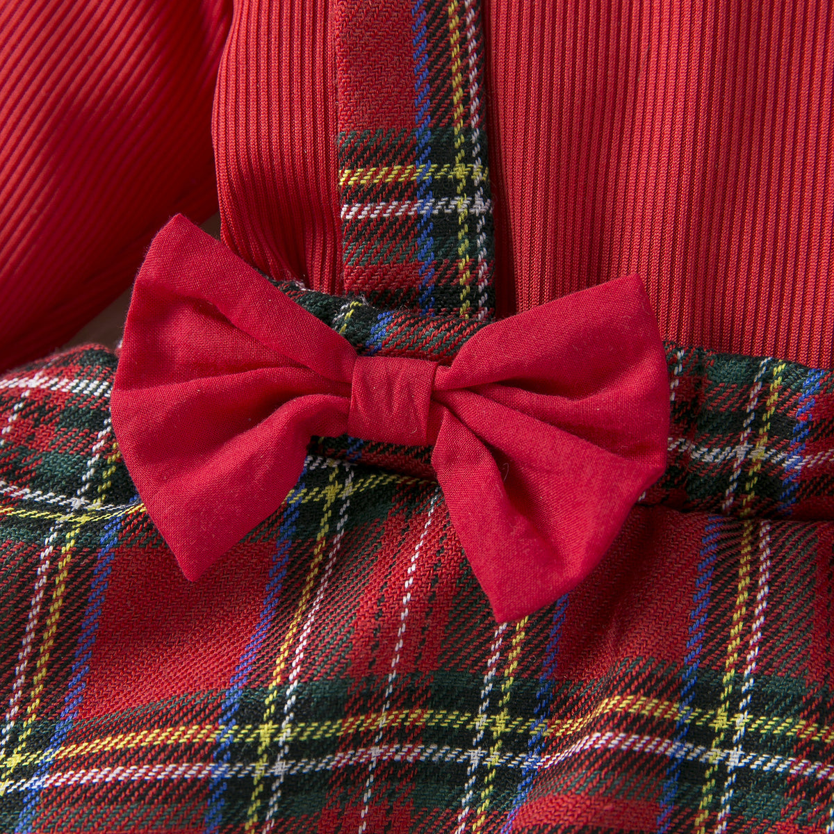 Baby Jumpsuit Plaid Dress Christmas Strap Dress Two-Piece Long-Sleeved