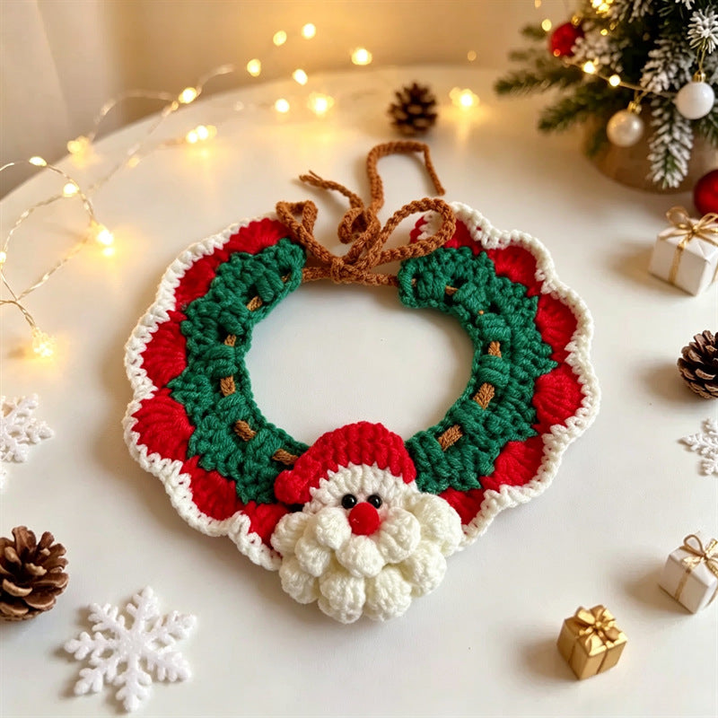 Cat and Dog Triangular Christmas Bib, Neck Scarf, Hat Set, Pet Holiday Bell Christmas Scarf