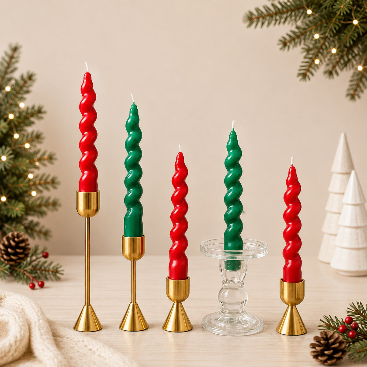 Christmas Ornaments, Decorative Threaded Long-Stem Candles, Niche High-End Ambiance Candles for Weddings, Hotels, and Parties