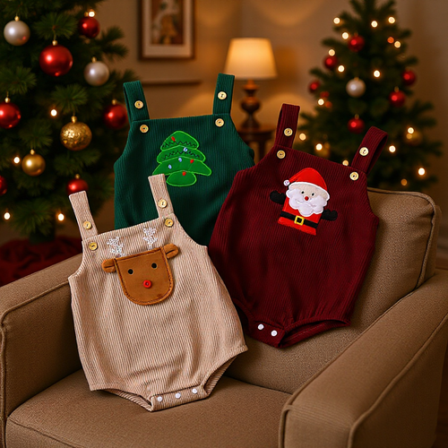 Baby Jumpsuit Newborn Christmas Clothing, Cute Sleeveless Deer Santa and Christmas Tree Jumpsuit