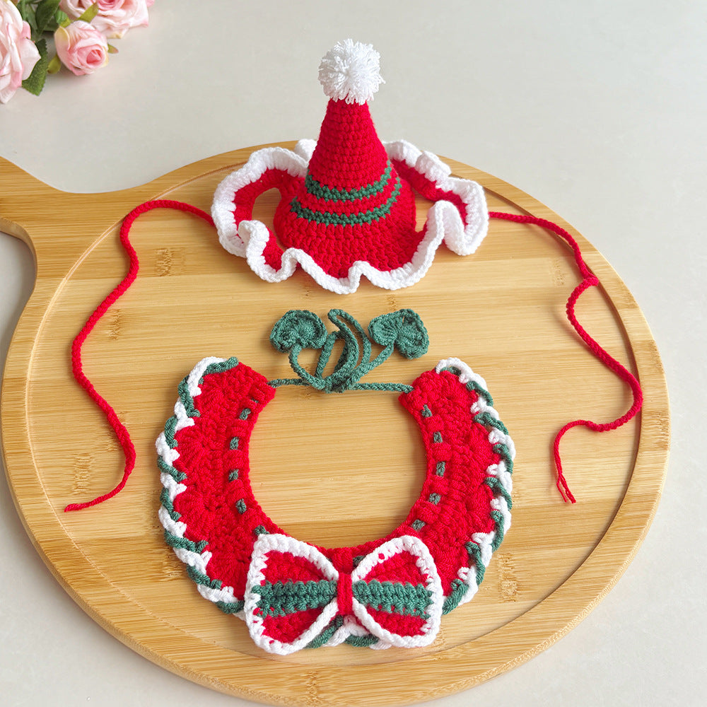 Christmas Pet Neck Warmers, Cat Outfits, Knitted Dog Christmas Hats, Knitted Santa Scarves, and Accessories