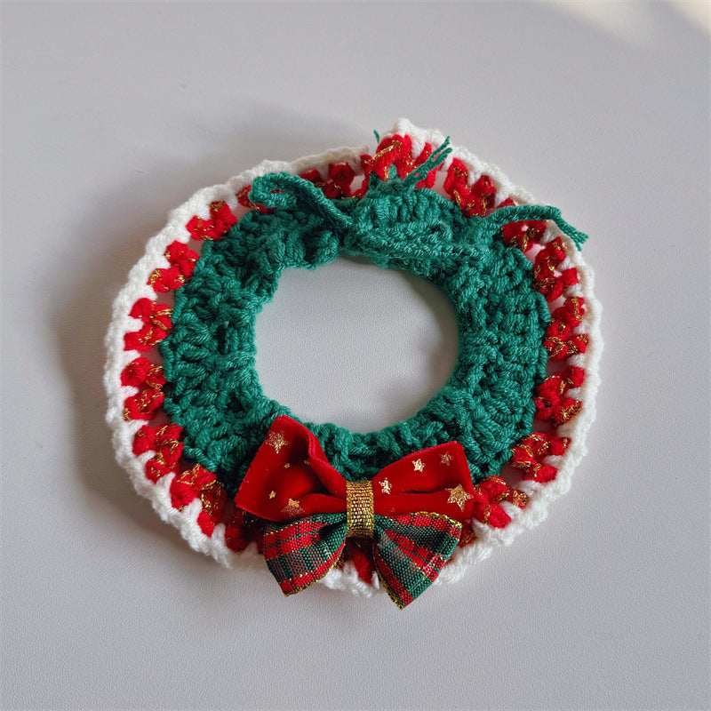 Christmas Cat Scarf, Dog Scarf, Saliva Towel, Small Size Dogs Pet Wool Collar, Hand-Knitted Accessories