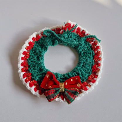Christmas Cat Scarf, Dog Scarf, Saliva Towel, Small Size Dogs Pet Wool Collar, Hand-Knitted Accessories