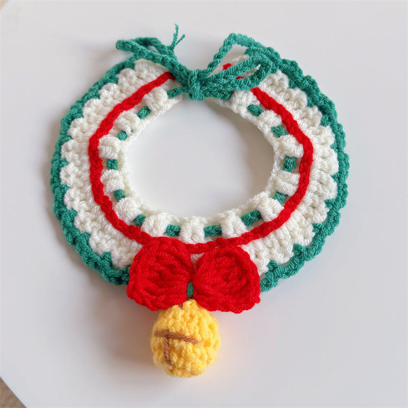 Christmas Cat Scarf, Dog Scarf, Saliva Towel, Small Size Dogs Pet Wool Collar, Hand-Knitted Accessories