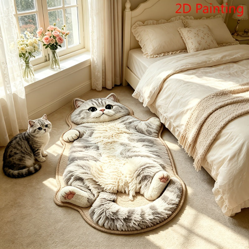Cute Alien-Shaped Kitten Imitation Cashmere Floor Mat for Entryway, Bedroom, Bathroom Home Decor
