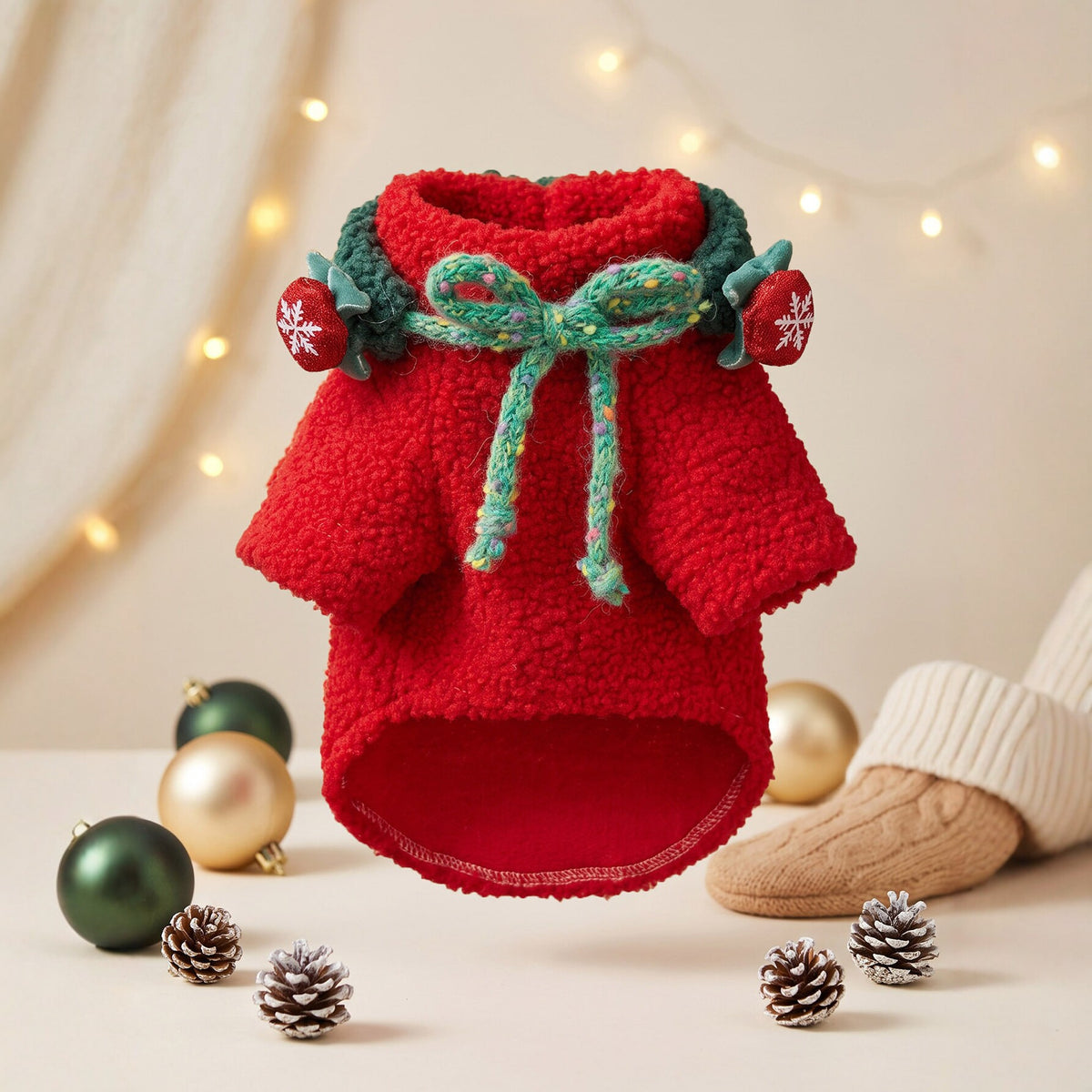 Christmas Dog Sweater Pet Clothing Red Plush Warm Coat for Teddy, Bichon