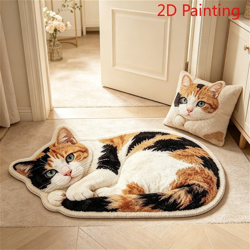 Cute Alien-Shaped Kitten Imitation Cashmere Floor Mat for Entryway, Bedroom, Bathroom Home Decor
