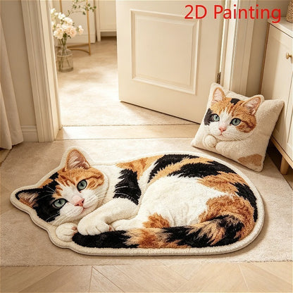 Cute Alien-Shaped Kitten Imitation Cashmere Floor Mat for Entryway, Bedroom, Bathroom Home Decor