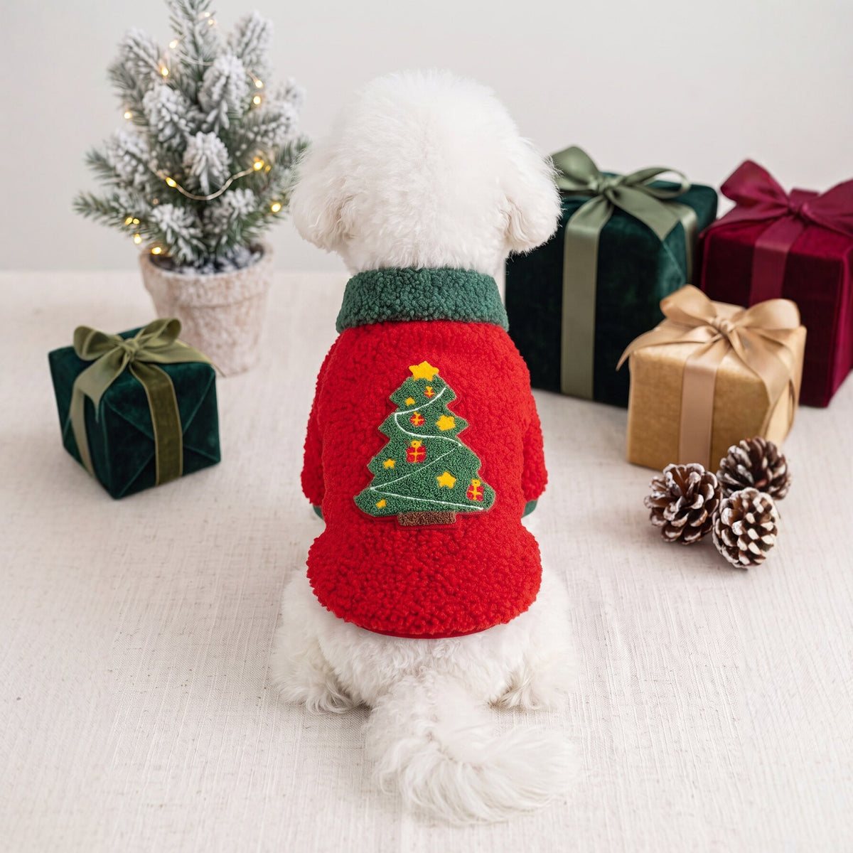 Christmas Dog Sweater Pet Clothing Red Plush Warm Coat for Teddy, Bichon