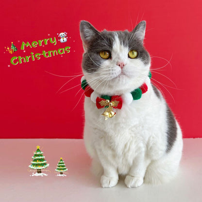 Pet Christmas Bow Collar Cat Bib Christmas Bell Cute Dog Decorations Necklace