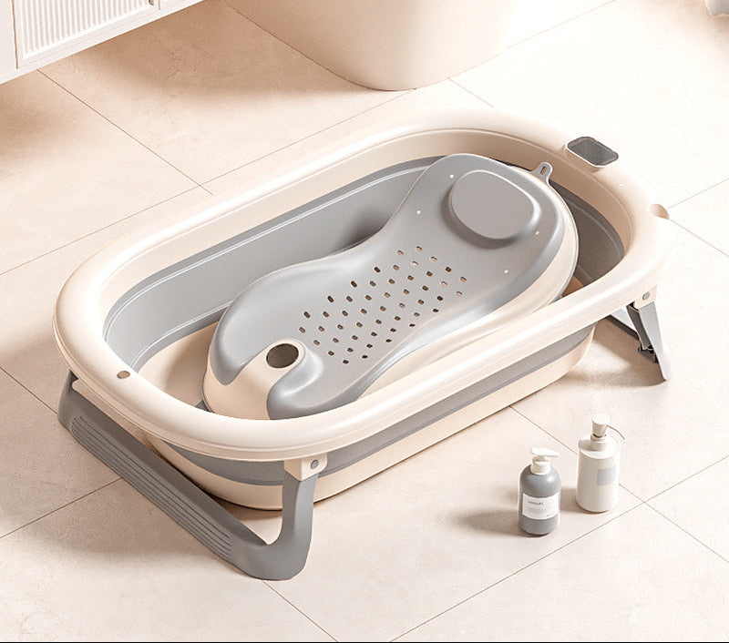 Foldable Baby Bathtub with Temperature Display & Bath Support – Space Saving Infant Toddler Tub with Non-Slip Legs