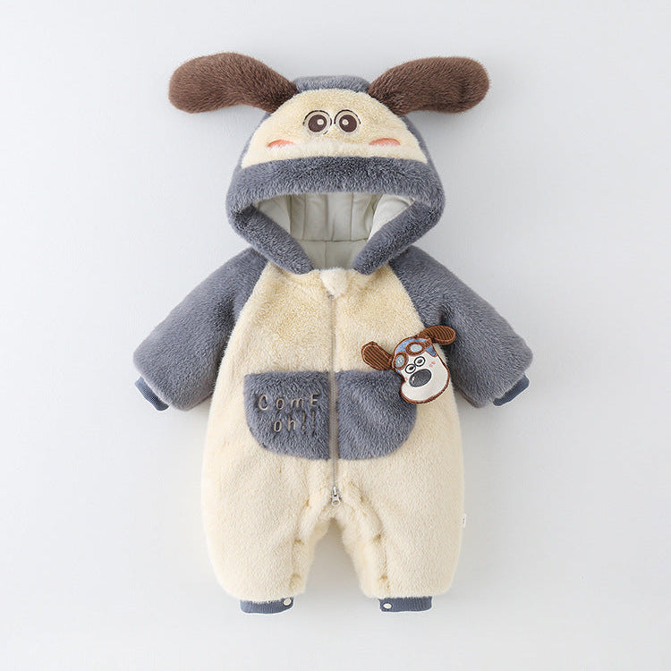 Soft Baby One-Piece Jumpsuit – Cozy Fleece Hooded Romper for Newborns & Toddlers