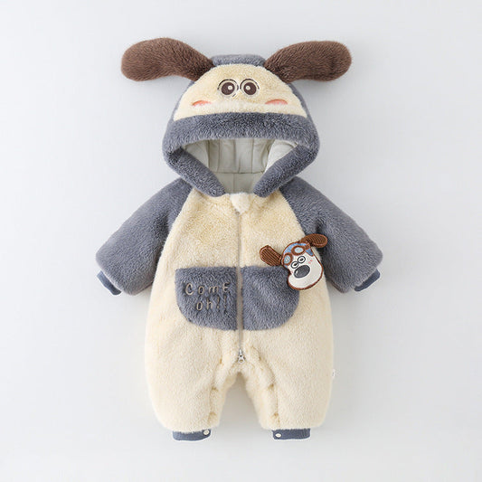 Soft Baby One-Piece Jumpsuit – Cozy Fleece Hooded Romper for Newborns & Toddlers
