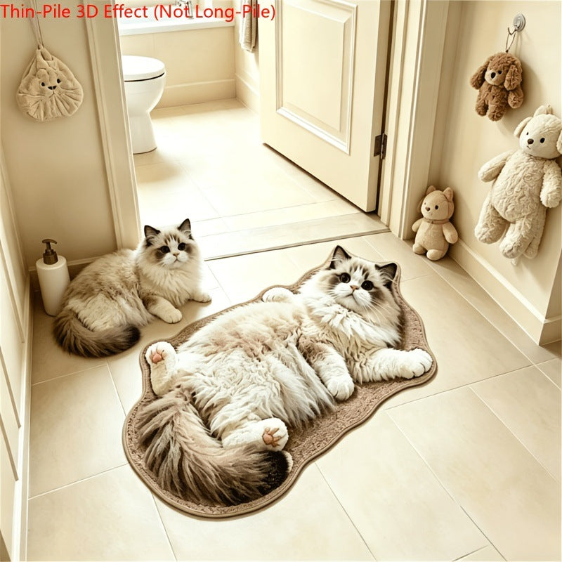 Cute Alien-Shaped Kitten Imitation Cashmere Floor Mat for Entryway, Bedroom, Bathroom Home Decor