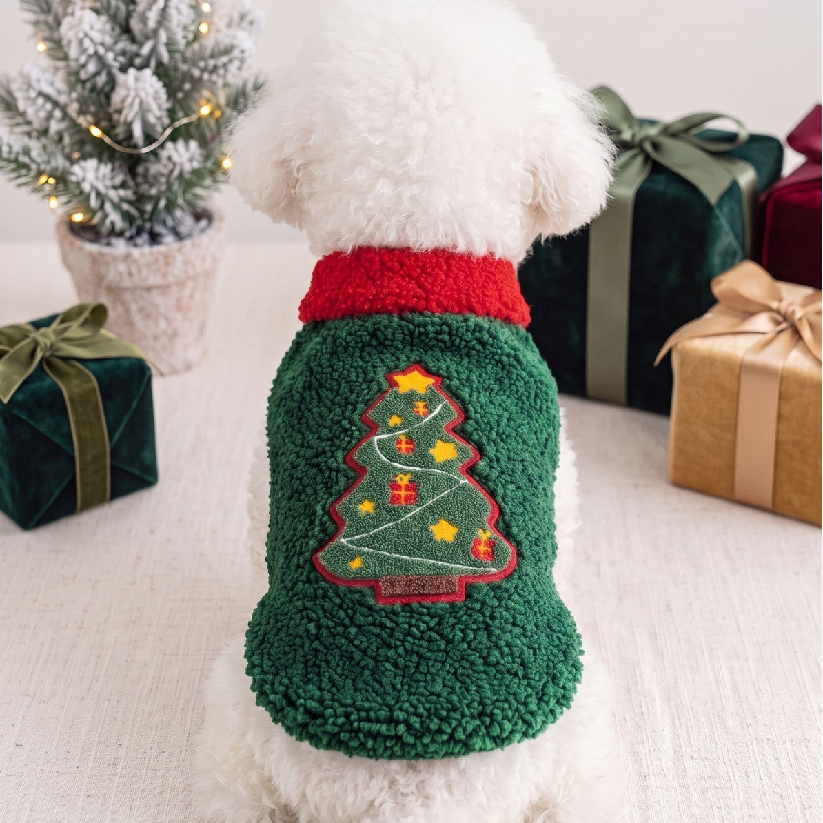 Christmas Dog Sweater Pet Clothing Red Plush Warm Coat for Teddy, Bichon