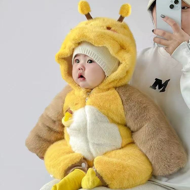 Sweet Baby Hooded Romper – Fluffy Rabbit Fleece One-Piece Outfit for Little Ones