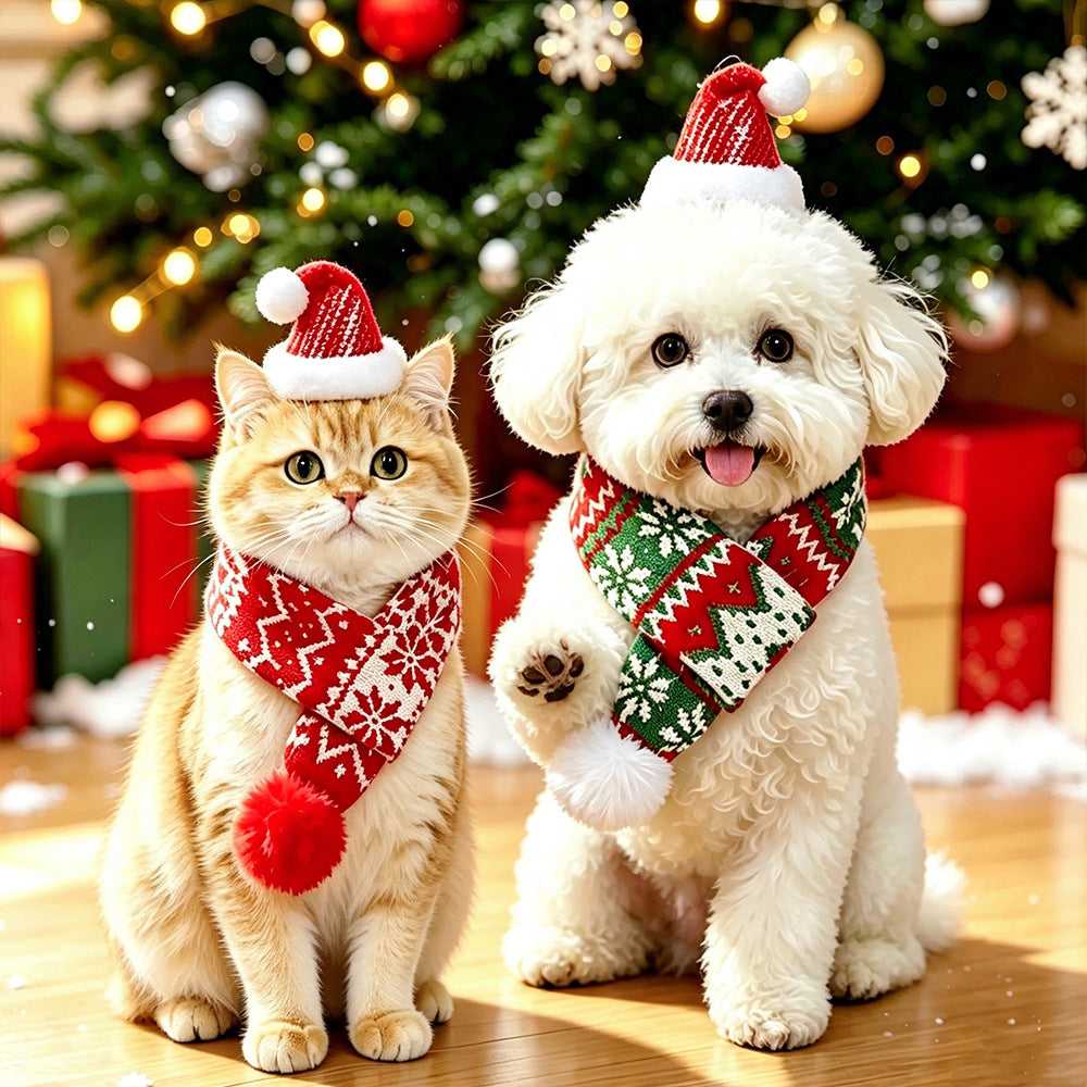Cat Christmas Outfits Pet Christmas Scarf for Medium and Large Dogs Christmas Hat Warm Dress-Up Dog Collar