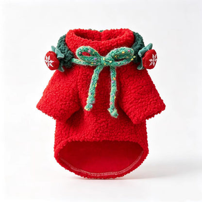 Christmas Dog Sweater Pet Clothing Red Plush Warm Coat for Teddy, Bichon