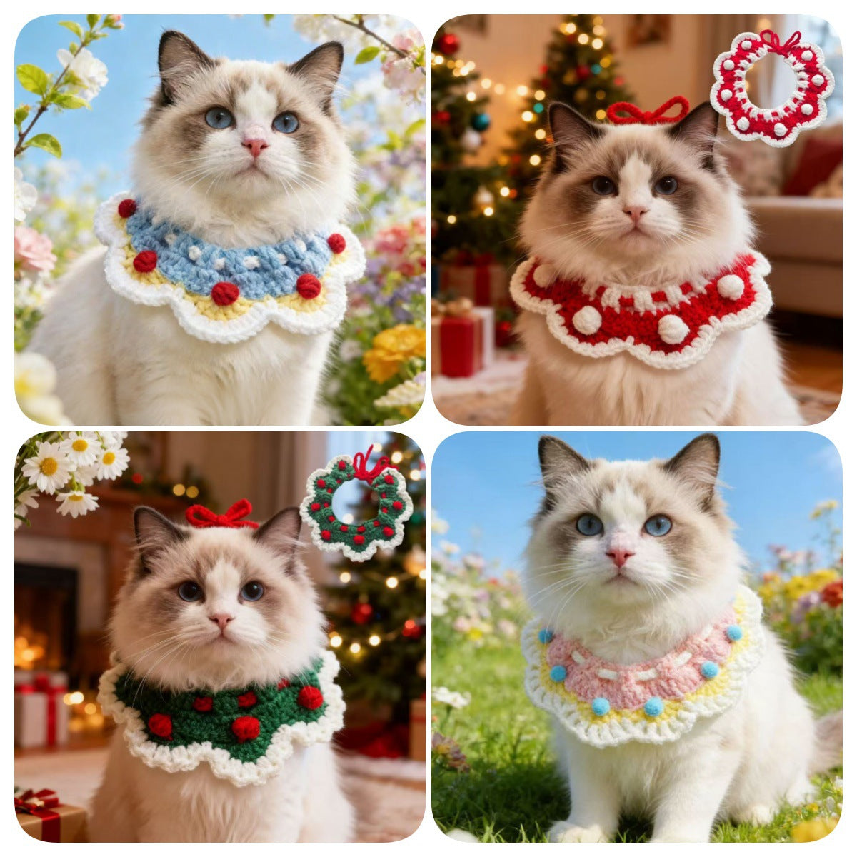 Cat Neck Scarf, Dog Bib, Christmas Knitted Pet Accessories, Collar, Yarn Bow Tie, Dog Drool Bib