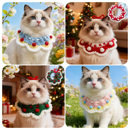 Cat Neck Scarf, Dog Bib, Christmas Knitted Pet Accessories, Collar, Yarn Bow Tie, Dog Drool Bib