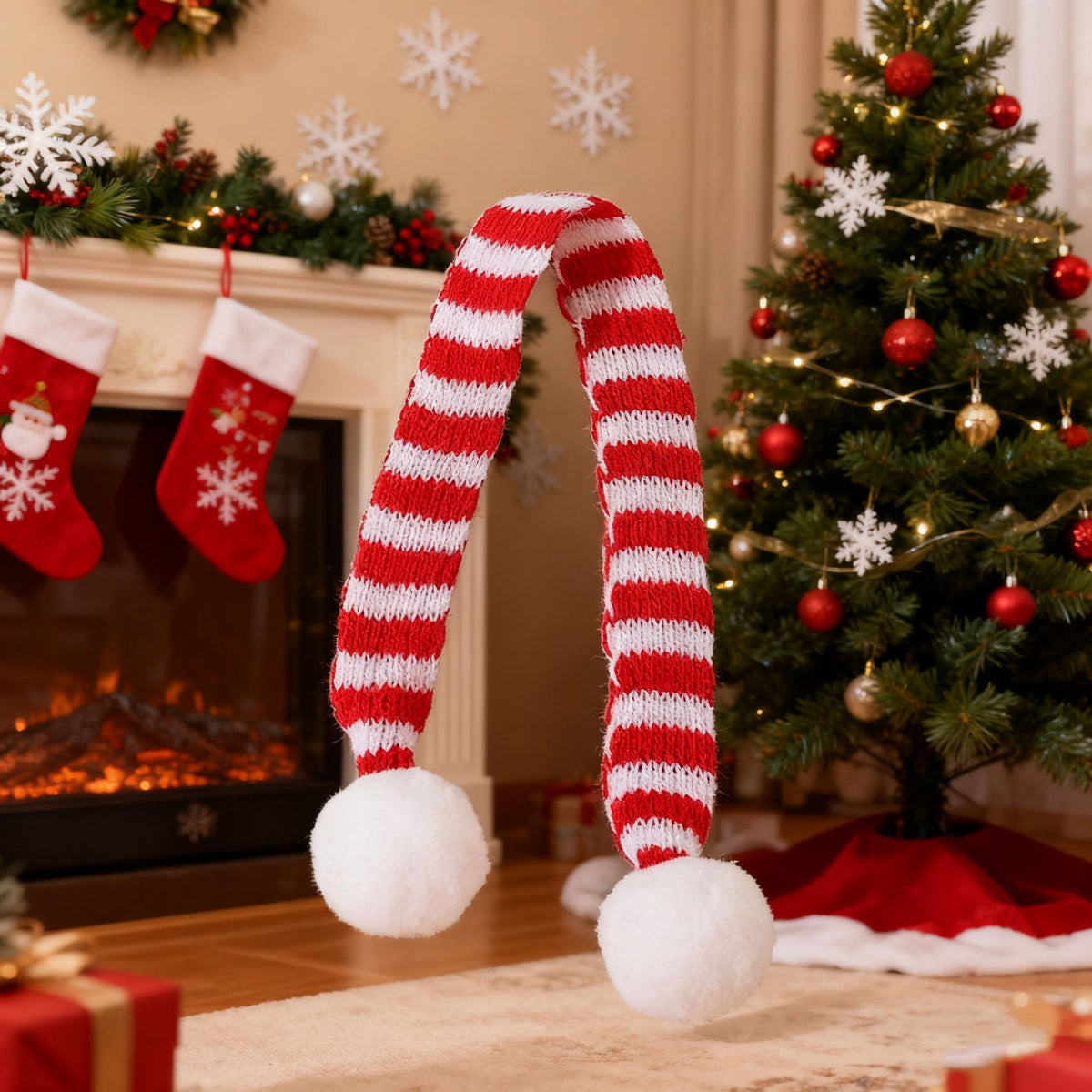 6pcs Christmas Knitted Cat Scarf Polyester Small Fur Ball Decorative Toy Accessories Scarf Pet Scarf