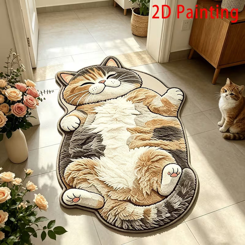 3D Sleeping Cat Doormat, Cute Kitten Door Mat, Funny Animal Floor Rug for Bedroom Bathroom & Entryway