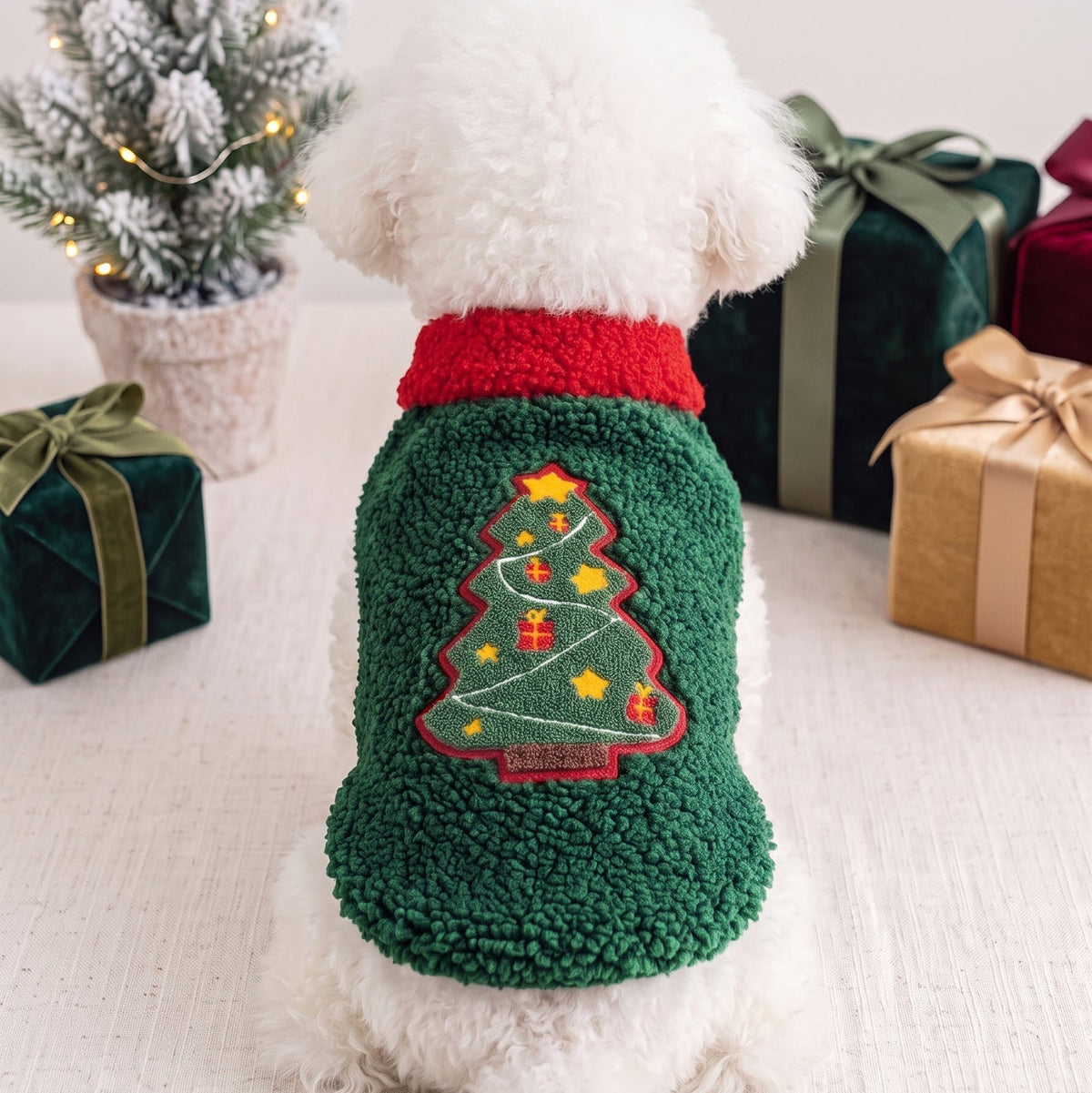 Christmas Dog Sweater Pet Clothing Red Plush Warm Coat for Teddy, Bichon