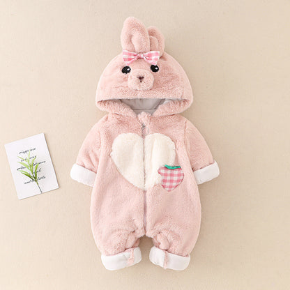 Baby Plush Romper – Warm Hooded Fleece Jumpsuit for Newborns, Babies & Toddlers