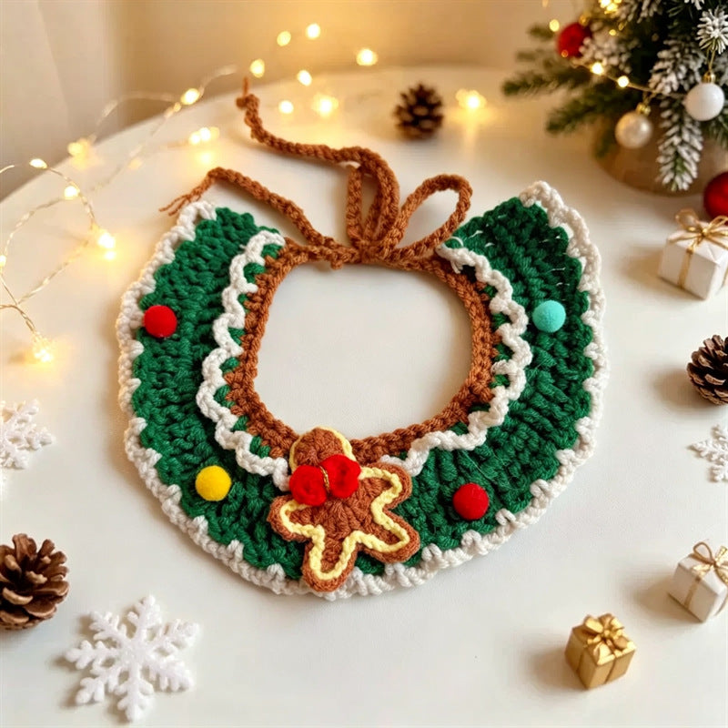 Cat and Dog Triangular Christmas Bib, Neck Scarf, Hat Set, Pet Holiday Bell Christmas Scarf