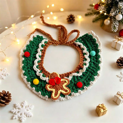 Cat and Dog Triangular Christmas Bib, Neck Scarf, Hat Set, Pet Holiday Bell Christmas Scarf