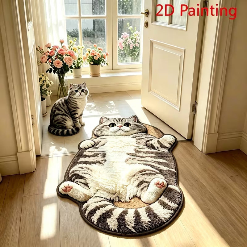 3D Sleeping Cat Doormat, Cute Kitten Door Mat, Funny Animal Floor Rug for Bedroom Bathroom & Entryway