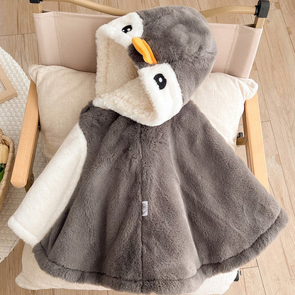 Cute Baby Fleece Cloak – Soft Hooded One-Piece Romper for Newborns & Toddlers
