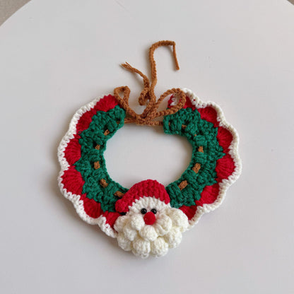 Christmas Cat Scarf, Dog Scarf, Saliva Towel, Small Size Dogs Pet Wool Collar, Hand-Knitted Accessories