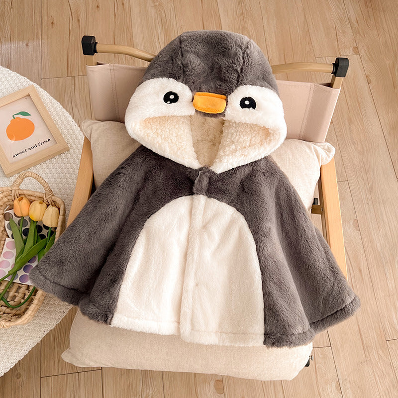 Cute Baby Fleece Cloak – Soft Hooded One-Piece Romper for Newborns & Toddlers