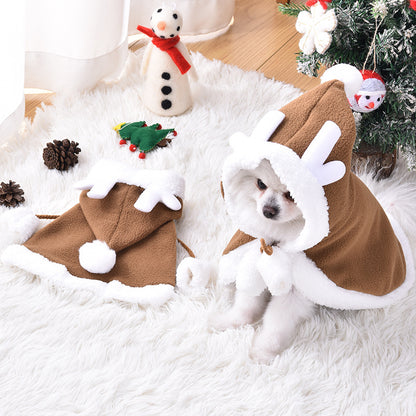 Pet Dog Cat Christmas Clothes Deer Cloak Antler Shawl Cloak Christmas Dress up Elk Cloak