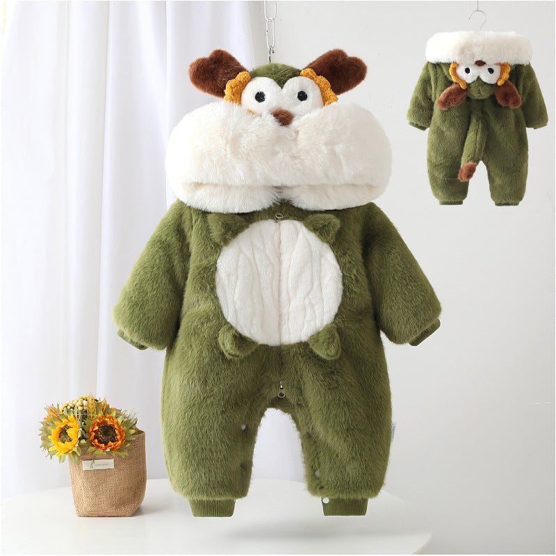 Adorable Plush Baby Jumpsuit – Warm Hooded Romper for Newborns & Little Ones