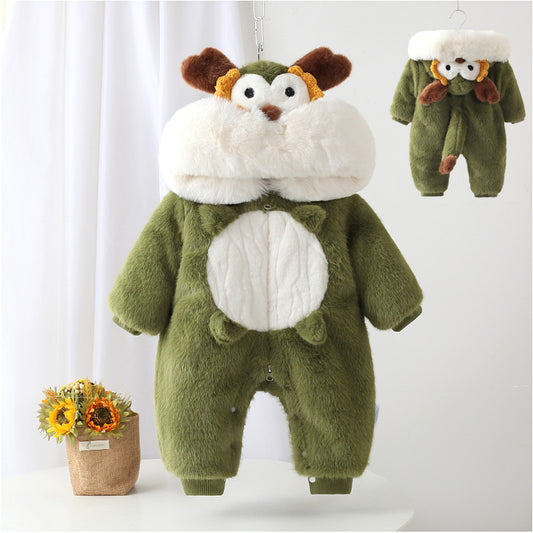 Adorable Plush Baby Jumpsuit – Warm Hooded Romper for Newborns & Little Ones