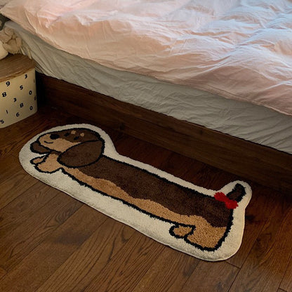 Dachshund Long Cartoon Thick Flocking Carpet Bedroom Bedside Blanket Non-Slip Tufted Floor Mat