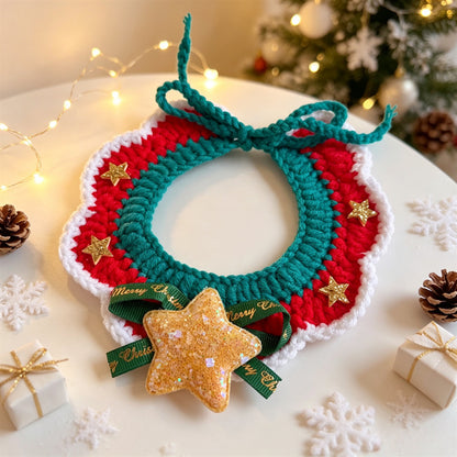 Cat and Dog Triangular Christmas Bib, Neck Scarf, Hat Set, Pet Holiday Bell Christmas Scarf