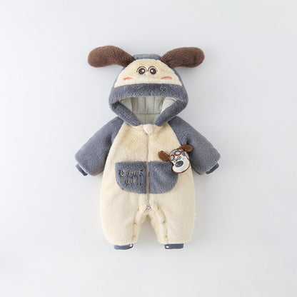 Soft Baby One-Piece Jumpsuit – Cozy Fleece Hooded Romper for Newborns & Toddlers