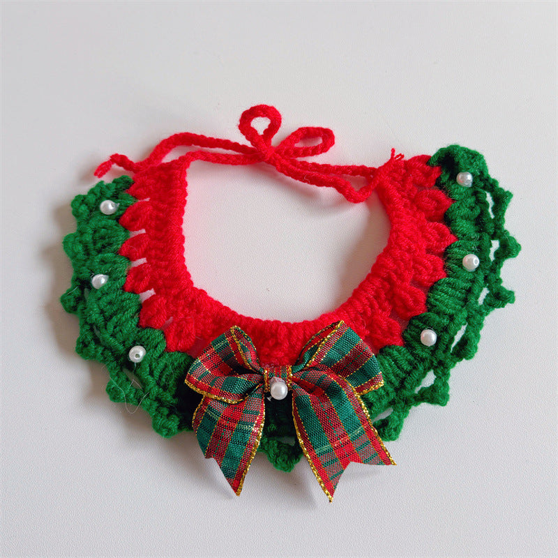 Christmas Cat Scarf, Dog Scarf, Saliva Towel, Small Size Dogs Pet Wool Collar, Hand-Knitted Accessories