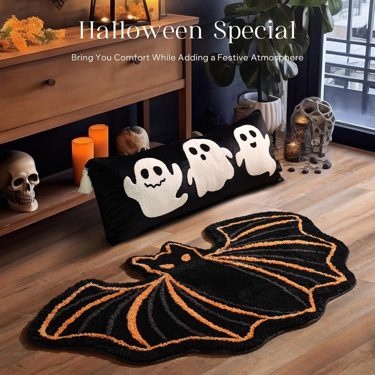 Halloween Alien-Shaped Faux Cashmere Floor Mat, Happy Halloween Funny Gift Home Decor