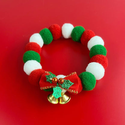 Pet Christmas Bow Collar Cat Bib Christmas Bell Cute Dog Decorations Necklace