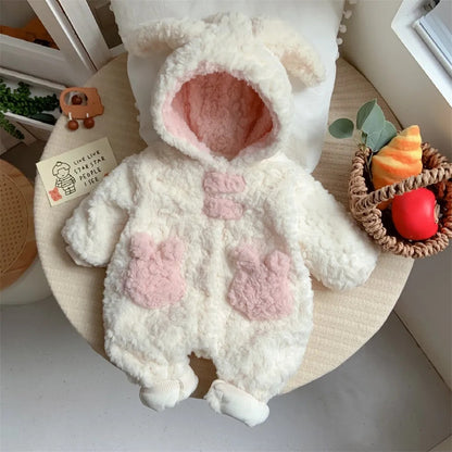 Baby Winter Jumpsuit – Warm Plush Fleece Hooded Romper for Babies & Toddlers